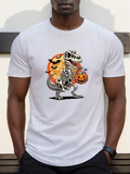 Men's T-Shirt Halloween Night Skeleton Dinosaur With Pumpkin Lantern And Bats