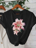 Women's T-Shirt Soft Pink Blooming Lilies With Curved Green Stems Center Flower
