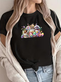 Women's T-Shirt Colorful Easter Eggs With Bunny And Floral Basket Surrounded By Sweet Treats