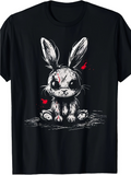 Men's T-Shirt Scratched Rough Ink Lines With Blood Stains Expressive Lonely Bunny