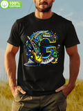 Men's T-Shirt Colorful Electric Instruments Among Curved Neon Keys Letter G