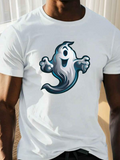 Men's T-Shirt Playful Floating Cartoon Ghost With Smiling Face For Halloween Spirit Ghost