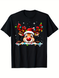Men's T-Shirt Festive Holiday Lights With Snowy Antlers Cheerful Reindeer