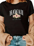 Women's T-Shirt Hawaii The Aloha State Tropical Flowers With Blossoms And Leaves
