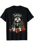 Men's T-Shirt Holiday Gifts With Christmas Tree And Festive Schnauzer Dog