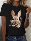 Women's T-Shirt Playful Cartoon Bunny Peeking Through Cracked Wall Illustration Rabbit