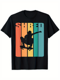Men's T-Shirt SHRED Retro Stripes With Skater Jumping Among Color Bands Skateboarder