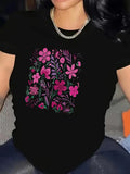Women's T-Shirt Bright Pink Wildflowers In Vibrant Abstract Artistic Garden Flowers