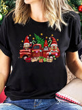 Women's T-Shirt Christmas Gnomes With Gifts Stars And Vintage Red Truck