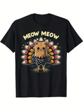 Men's T-Shirt Meow Meow Festive Feathers Zany Hybrid Cat Turkey Creature