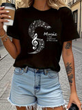 Women's T-Shirt Music Notes And Flowing Lines With Artistic Treble Clef Design