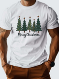 Men's T-Shirt Merry Christmas Festive Green Pine Trees With Shining Star Accents Christmas Tree