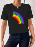 Women's T-Shirt Vivid Colorful Brush Strokes Radiating Joy In Rainbow Arc