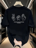 Men's T-Shirt White Outline Gesture Hands With English Words Under Symbols Hands