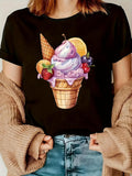 Women's T-Shirt Juicy Fruits And Melting Swirl Ice Cream Cone
