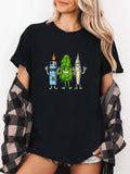 Women's T-Shirt Cheerful Friends Holding Hands Among Cartoon Cannabis Characters
