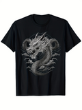 Men's T-Shirt Mystical Black Smoke Swirling Fierce Scales With Clouds And Legendary Serpent Dragon