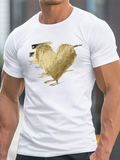 Men's T-Shirt Abstract Gold Brush Strokes Creating Artistic Shimmering Broken Heart