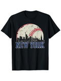 Men's T-Shirt New York City Skyline With Iconic Baseball Among Landmark Buildings