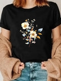 Women's T-Shirt Delicate Hand Painted Spring Blooms With Soft Greenery Flower