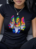 Women's T-Shirt Colorful Tie Dye Patterns With Bearded Gnome Figures Peaceful Gnome