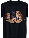 Men's T-Shirt Adorable Puppies And Cat Playing Board Game Under Soft Light
