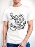 Men's T-Shirt Nautical Compass With Steering Wheel And Heavy Chain Anchor
