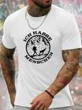 Men's T-Shirt Snowy Mountain Landscape With Man And Wolf In Wilderness Scene