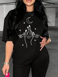 Women's T-Shirt Celestial Night With Crescent Moon Stars And Outstretched Hands