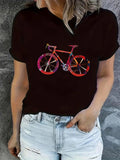 Women's T-Shirt Vivid Abstract Pattern Among Neon Accents Featuring A Colorful Bicycle