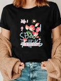 Women's T-Shirt Pink Blossoms With Handwritten Words Among Sunshine And Petals Flower