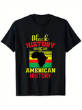 Men's T-Shirt Black History Is American History With Red Yellow Green Stripes Silhouette Africa