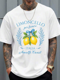 Men's T-Shirt Limoncello Blue Ribbon Lemons With Leafy Branches And Amalfi Coast