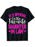 Men's T-Shirt Its Official Im The Favorite Daughter In Law Playful Lettering With Pink Bold Hearts T Shirt