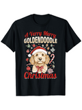 Men's T-Shirt A Very Merry Goldendoodle Surrounded By Christmas Ornaments Festive Santa Hat Dog