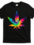 Men's T-Shirt Vibrant Tie Dye Swirl Among Multicolored Psychedelic Leaf