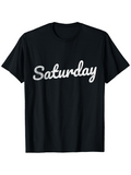 Men's T-Shirt Saturday Retro Bold White Script On Minimalist Black Shirt Saturday