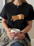 Women's T-Shirt Creative Design Blending Soft Cat And Loaf Of Bread Illustration Cat
