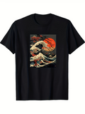 Men's T-Shirt Sunset With Towering Ocean Waves And Distant Mount Fuji