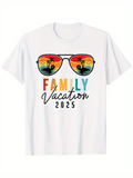 Men's T-Shirt Family Vacation 2025 Colorful Sunset Reflected In Sunglasses With Palm Trees
