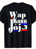 Men's T-Shirt Wap Konn Joj Bold Letters With Blue And Red Graphic Detail