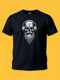 Men's T-Shirt Nautical Pirate Skull With Headphones Wearing Thick Bearded Look