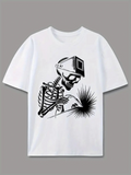 Men's T-Shirt Industrial Skeleton With Welding Helmet And Bursting Sparks Skeleton
