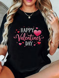 Women's T-Shirt Happy Valentines Day With Scattered Pink Hearts And Glittering Heart
