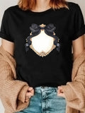 Women's T-Shirt Elegant Gold Frame With Black Satin Bows Ornate Embellishment
