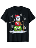 Men's T-Shirt Cute Holiday Snowman With Red Green Balls Surrounded By Falling Snowflakes