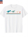 Men's T-Shirt Colorful Striped Retro Evolution Line With Dinosaur Chicken