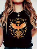 Women's T-Shirt Phoenix Golden Feathers Surrounded By Fiery Blossoming Sparks Legendary Bird