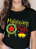 Women's T-Shirt Colorful Christmas Wreath With Bells Stars And Festive Design