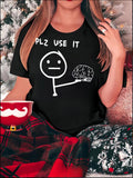 Women's T-Shirt Plz Use It Simple Sketch Graphic With Human Figure Holding Brain
